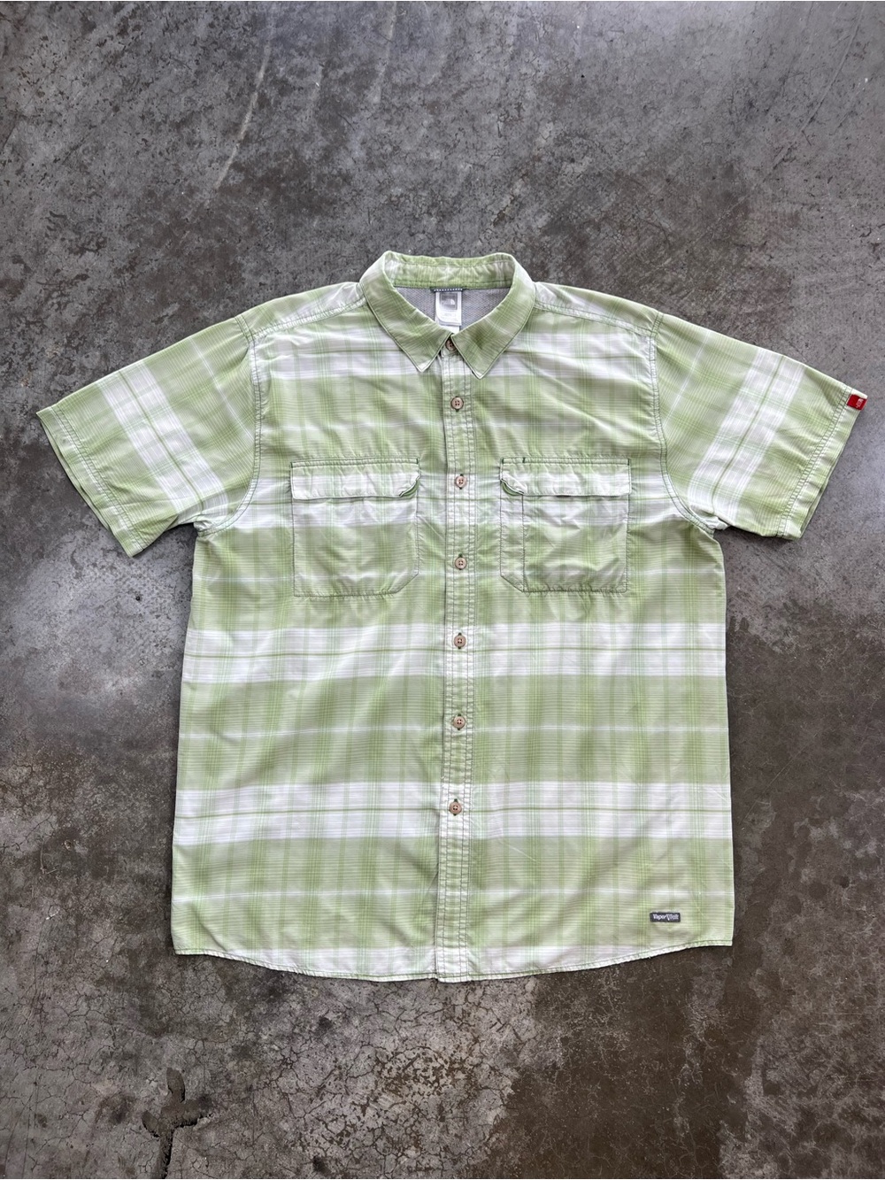 The North Face VaporWick Fishing Hiking Shirt XL Green Plaid Nylon